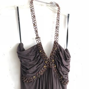 Brown mini dress or halter top rhinestone w chain